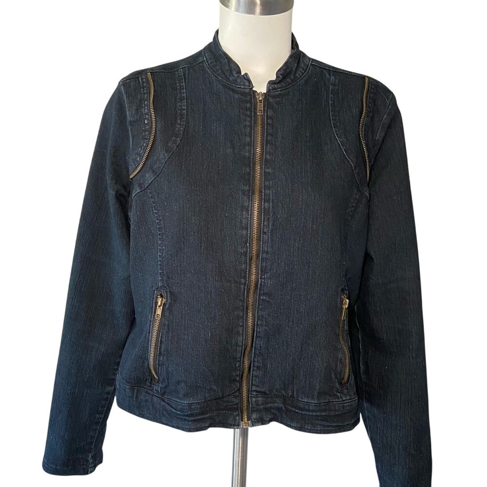 Baccini Ladies Sz L Blue Denim Jacket Zip Front, 2 Front Pockets Exc Condition
